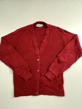 Vintage Pinnacle Sweater Womens Medium Red Knit Button Front Cardigan USA
